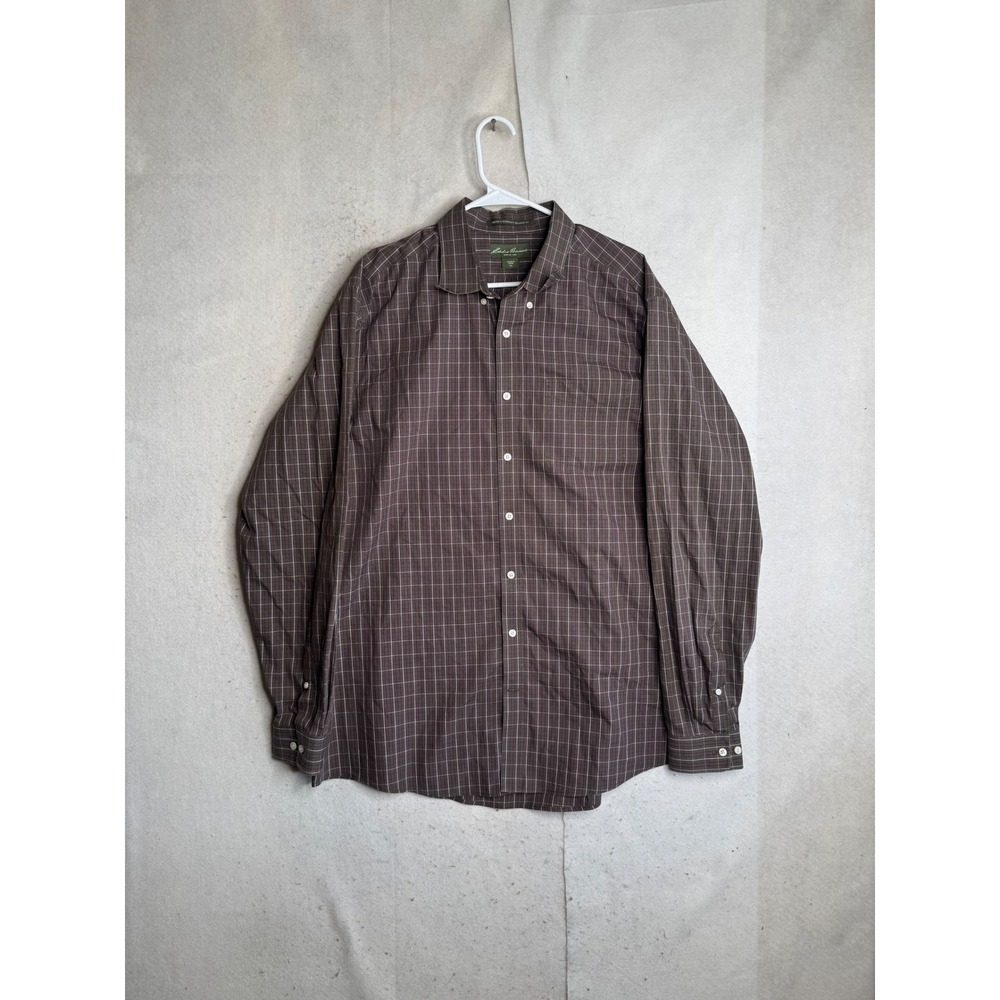 Eddie Bauer Mens XL Tall Brown  Wrinkle Resistant Relaxed Fit Button Up Shirt
